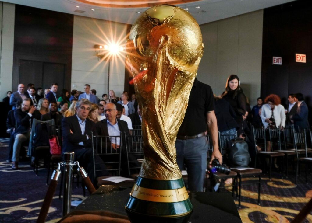 Official World Cup Trophy appears at FIFA/Frito Lay news conference ahead of 2026 World Cup