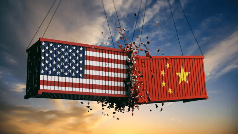 US China china tariffs shipping containers colliding